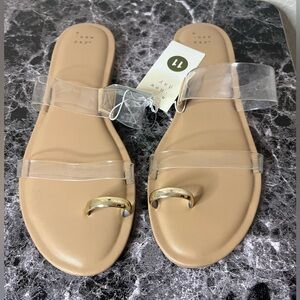 A New Day Womens Honey Metal Toe Loop Double Band Slide Sandals Tan Brown 11